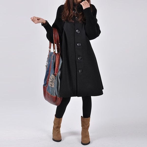 

2019 autumn women's coat new fashion long woolen coat type female winter outw loose woolen cloak windbreaker, Black