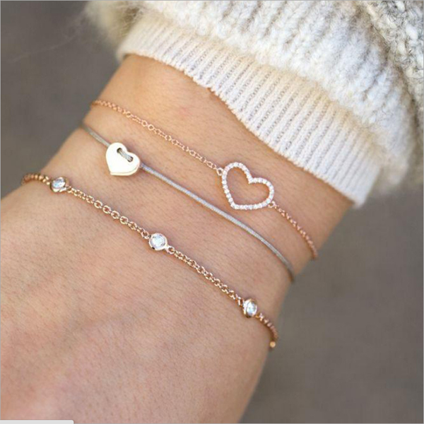 

faux pearl rope bracelet gold love heart boho bracelets for women wax chain string bracelet set adjustable jewelry accessories, Black