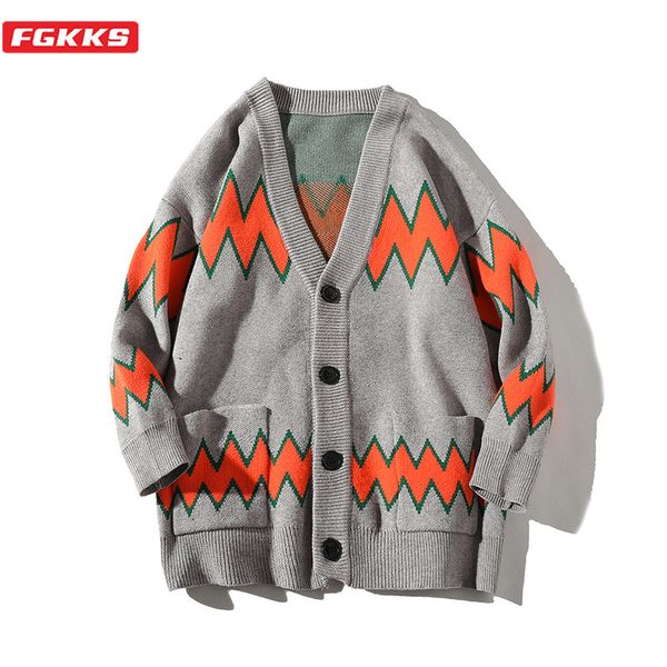 

fgkks fashion brand men's cardigan sweater men print wool blend sweater autumn winter new casual trend wild sweaters male, White;black