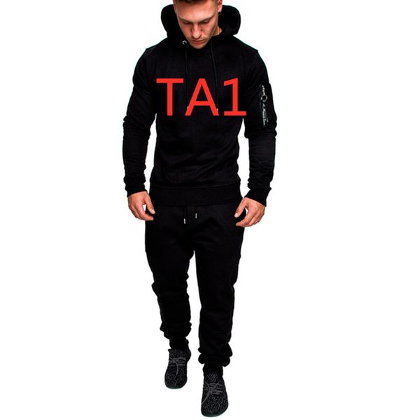

ta1 2019 men's brand logos tracksuit fashion solid colors two pieces sets all cotton thick fleece hoodie+sports pants suits male, Gray