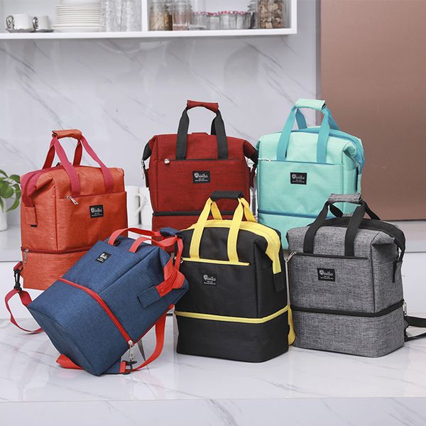 

aluminum foil thick lunch box lunch bag shoulder cationic mummy bag travel insulation portable, Blue;pink