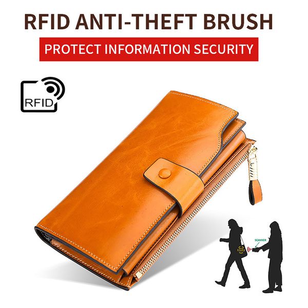 

fashion genuine leather women wallet female cell phone pocket long purses hasp lady coin purse new anti-theft brush card holder, Red;black