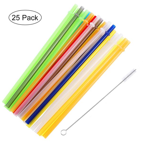 

25pcs 23cm straws with round durable solid color drinking straws with brush milkshake beverage for restaurant