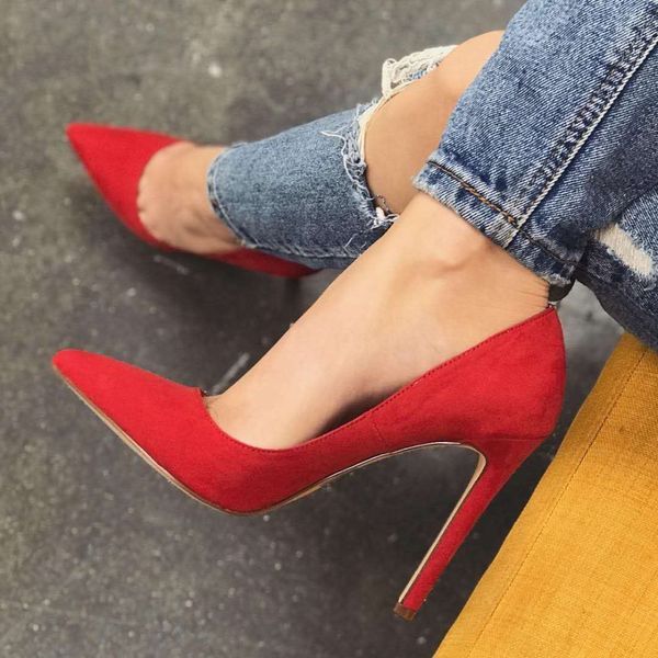 

pointed toe women pumps elegant women pumps high heels suede leather office lady shoes thin heel party shoes swb0016, Black