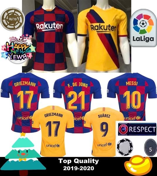 

19 20 player version fcb messi soccer jerseys f.de jong griezmann camisa de futebol dembele umtiti 19 20 men football jerseys, Black;yellow