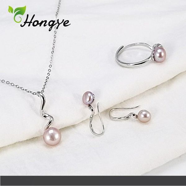 

hongye 925 стерлингового серебра серьги кольца натуральный жемчуг 2 цвета бижутерия наборы классические женские ожерелья изысканные ювелирны, Black