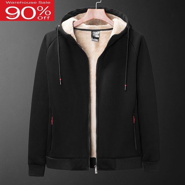 

men hoodies thick 2020 new arrival winter velvet keep warm male sweatshirts zipper student plus size 6xl 7xl 8xl h36, Black
