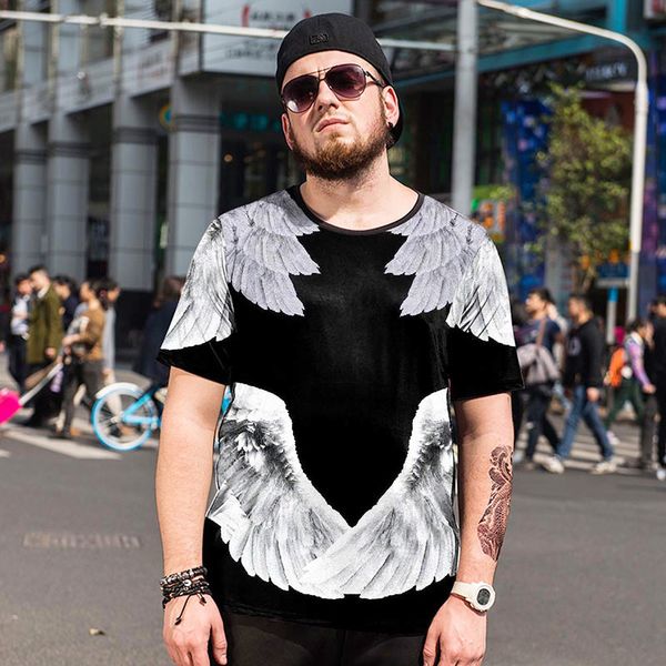 

summer trend large size men's wings print ice silk t-shirt men add fertilizer to increase personality round neck short sleeve 6xl, White;black