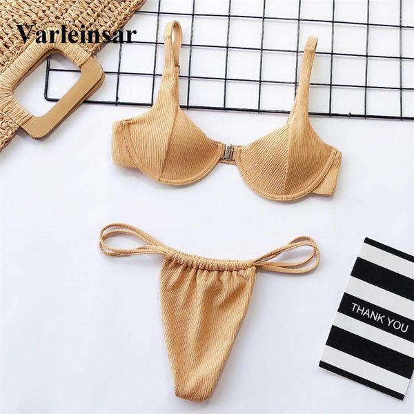 

2019 underwired bikini women swimwear female swimsuit two-pieces bikini set ribbed bather bathing suit swim wear v1637