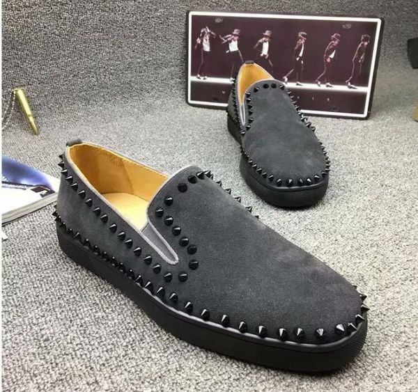 

big size eur36-47 designer shoes high cut red bottom spike sedue calf sneaker luxury party wedding shoes genuine leather casual shoes 35-47, Black