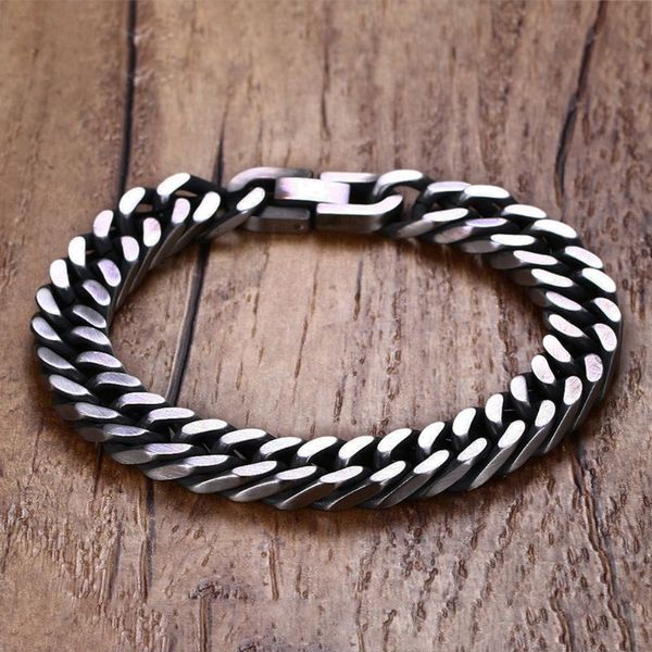 

men stainless steel bracelet curb cuban link chain wristband bangle jewelry gift axyd, Black