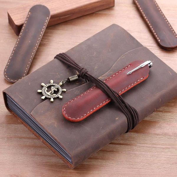 

handmade advanced genuine leather single pen case pencil bag cowhide fountain pen case holder for travel journal christmas gift