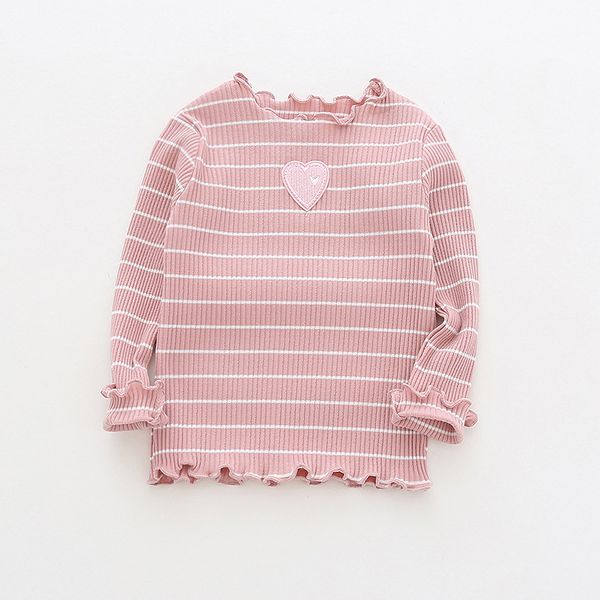 

2018 fall baby girls striped knit toddler kids full sleeve heart embroidered cotton t shirt ruffle child clothes for1-6 yrs, Blue