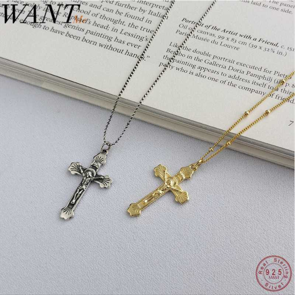 

wantme new genuine 100% 925 sterling silver religion christ jesus cross charm chain pendant necklace for women men fine jewelry