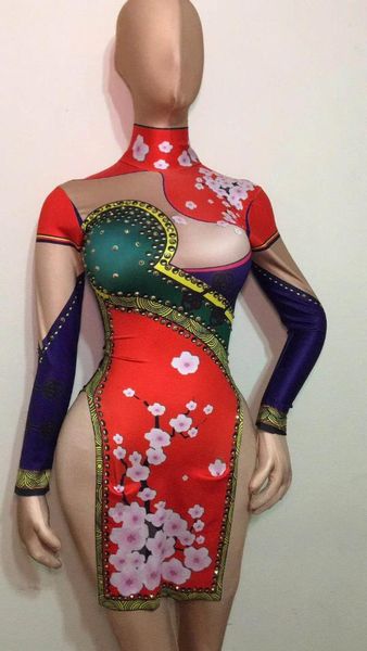 

chinese purple cheongsam dress women's dance wear female singer costume one-piece bodysuit nightclub oufit party dresses, Black;red
