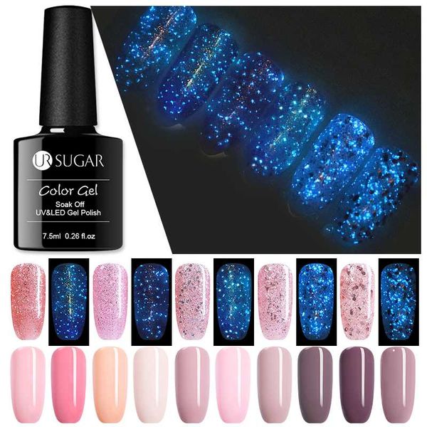 

ur sugar rose gold nail gel polish luminous glitter uv nail gel varnish 7.5ml semi permanent fluorescence glow lacquer, Red;pink