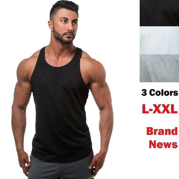 

2020 solid style fashion gym men muscle sleeveless shirt tank bodybuilding sport fitness workout vest, Black;blue
