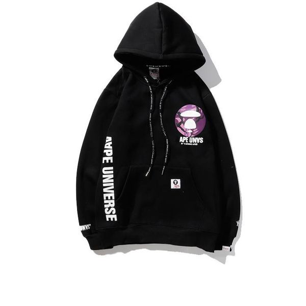 

stylish mens designer embroidered hoodie cotton aape ape human skull printed letter drawstring hip hop plus velvet sweatshirt, Black