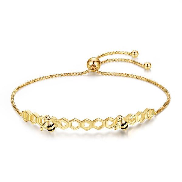 

pdb2 honey bee 925 sterling silver pandora logo bracelets colorful heart luxury love honey comb golden bee jewelry for men women bracelet, Golden;silver