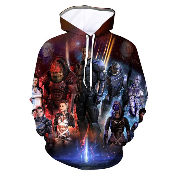 

2019 new hip hop hoodie matching hoodies for couples mass effect long- sleeved hoodies fashion men streetwear 3d hoodie, Black