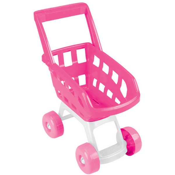 

mini supermarket shopping cart storage box shopping trolley with grocery food toy fun prentend for kids - pink