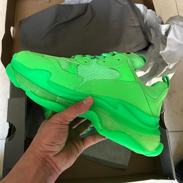 

с коробкой 2019 новая мода triple s дизайнер папа обувь лучшее качество triple-s zapatos темно-зеленый прозрачный подошва мужчины женщины по, Black