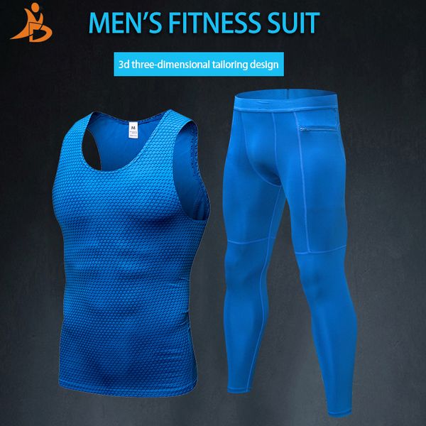 

yd new compression jogging suit for men pants suit elastic men's running set fitness tight sport gym mens sportswear, Black;blue