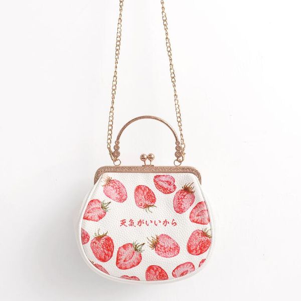 

lolita baggage girls strawberry baggage soft girls small japanese slant chain gold bag al1041, Red;black