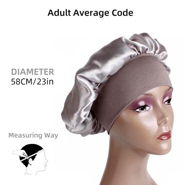 

1pc 56-58cm solid color long hair care women satin bonnet cap night sleep hat silk head wrap adjust shower caps