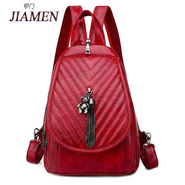 

luxury lady backpack 3 multifunctional fashion tassel pendant backpack large capacity pu leather girl school bag