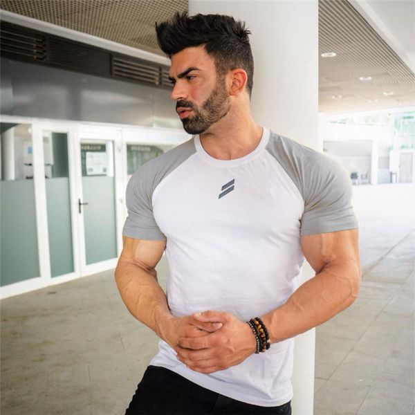 

2020 sports shirts men's printed fitness compression shirts short sleeve workout jogging gym running t-shirts, Black;blue