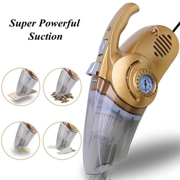 

4 in 1 car vacuum cleaner handheld multi-use dust buster with pressure gauge led light car air compressor tire inflator