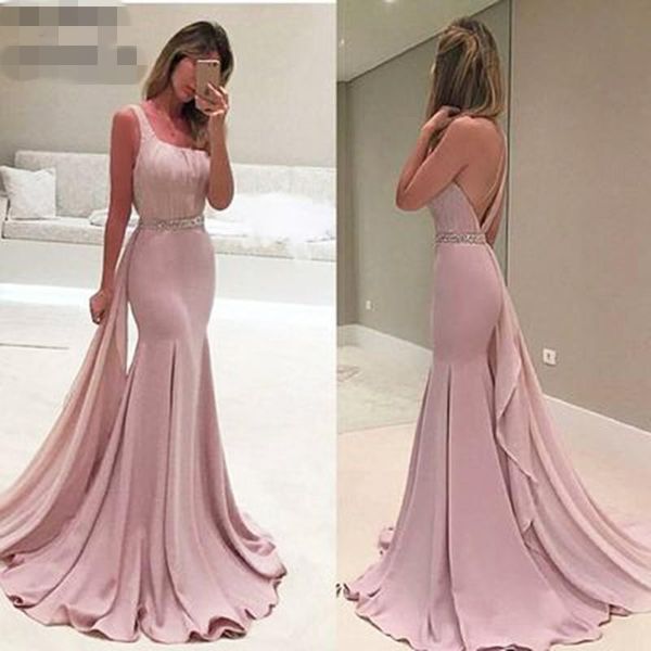 Luxo barata-de-rosa da sereia Vestidos 2020 um ombro backless Pérolas Belt Dubai Arábia Árabe Formal Vestido Prom Dress Robe De Soiree