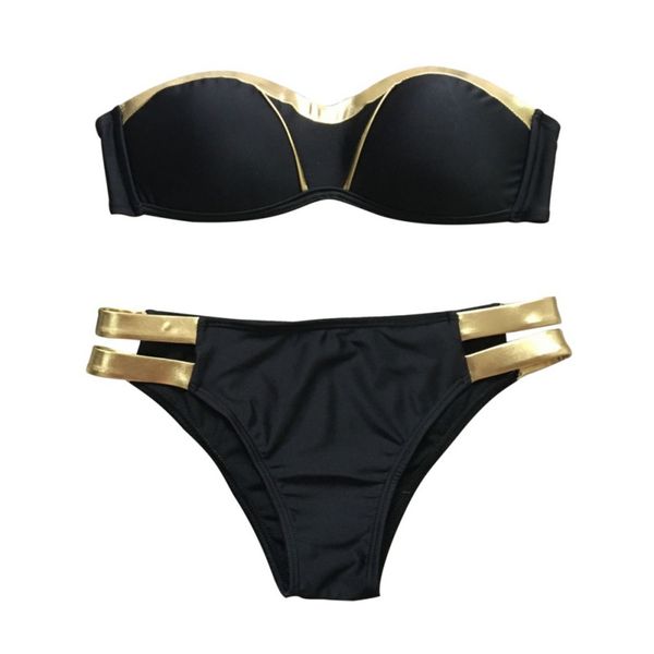 

swimwear women's black swimsuit set gold-plated swimsuit bikini print women's patch set bikini, White;black