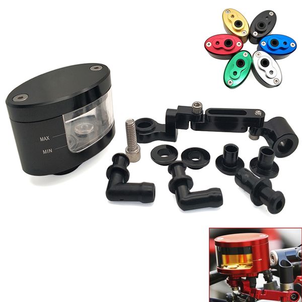 

universal cnc motorcycle brake fluid oil reservoir cup tank +support bracket for cb125r cb400sf cb1100 cb600f cb1000r
