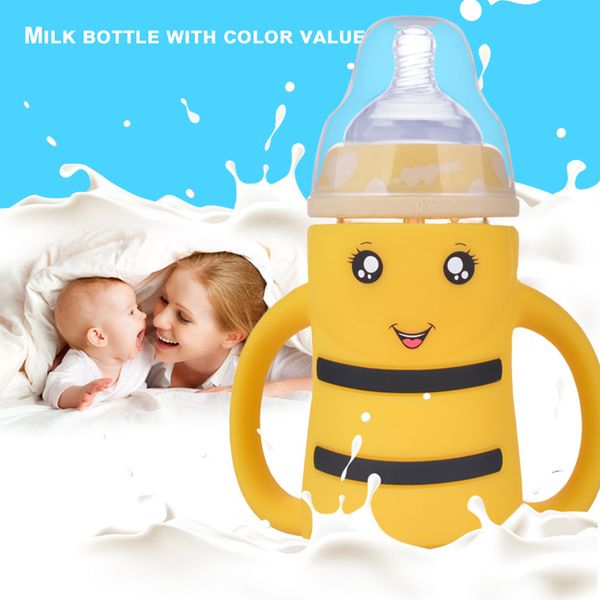 

baby bottle kids cup striped bee wide mouth children training cups cute baby drinking water handle feeding bottle