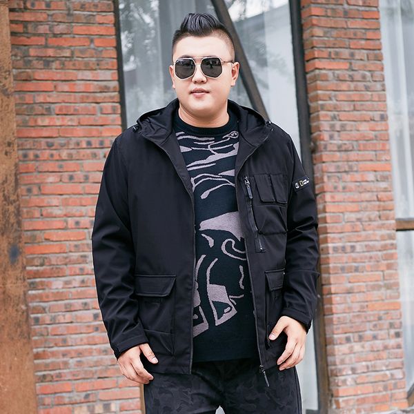 

2019 spring and autumn new men's fashion coat windbreaker men's thin coat hooded casual windproof rain jacket large size 8xl 7xl, Black;brown