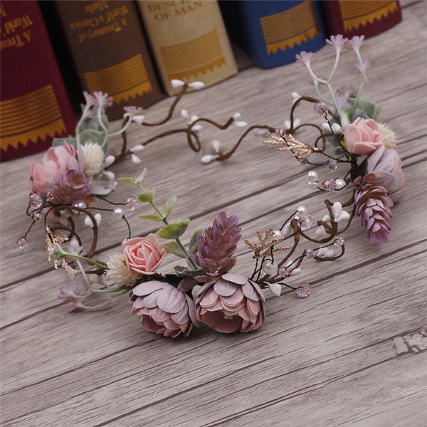 

bride headdress flower wreath garland beautiful korean handmade rattan hair jewelry soft tiara hair ornament wholesale, Golden;white