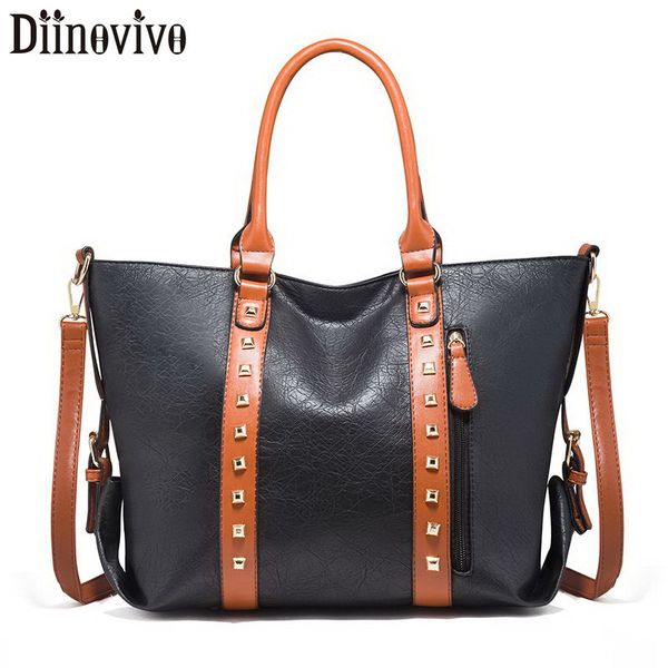 

diinovivo panelled rivet design bag women shoulder bag large capacity handbags women totes fashion messenger whdv1235