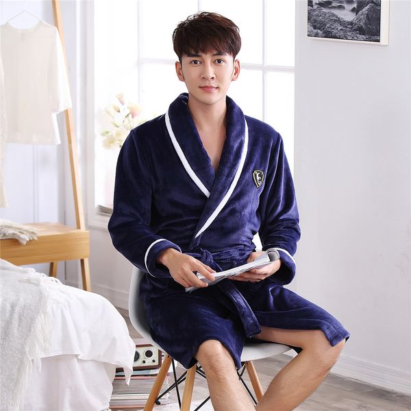 

v-neck padded coral fleece robe men ultra thicken sleepwear kimono gown full sleeve home clothing pajamas warm winter nightgown, Black;brown