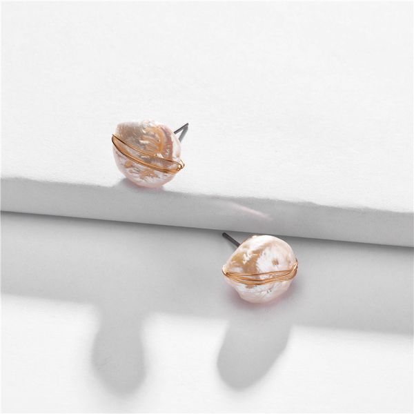 

mini round freshwater pearl stud earrings jewelry for women, Golden;silver