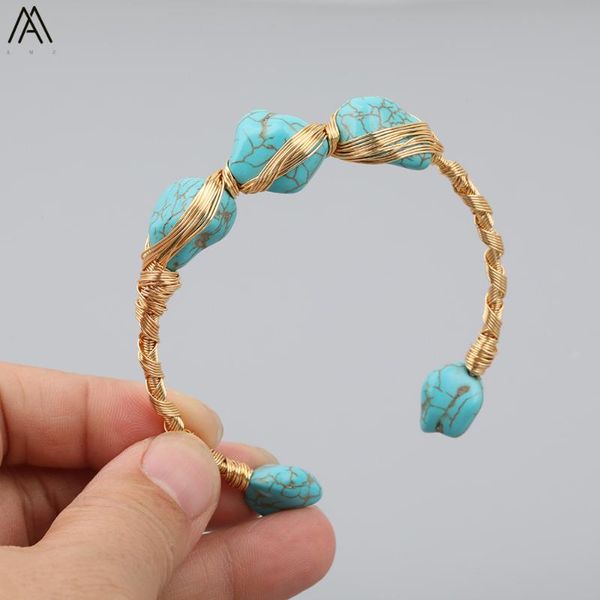 

natural turquoises chunky beads gold open cuff bracelet for women baroque pearl beads open bracelet bangle jewelry my-30ambb, Golden;silver