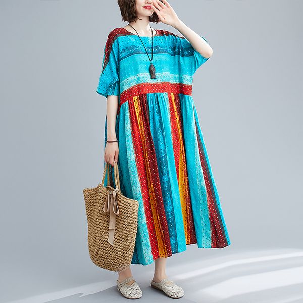 

summer block color stripe maternity dress plus size short sleeve fashion printing bohemian pregnant women cotton and linen dress, White