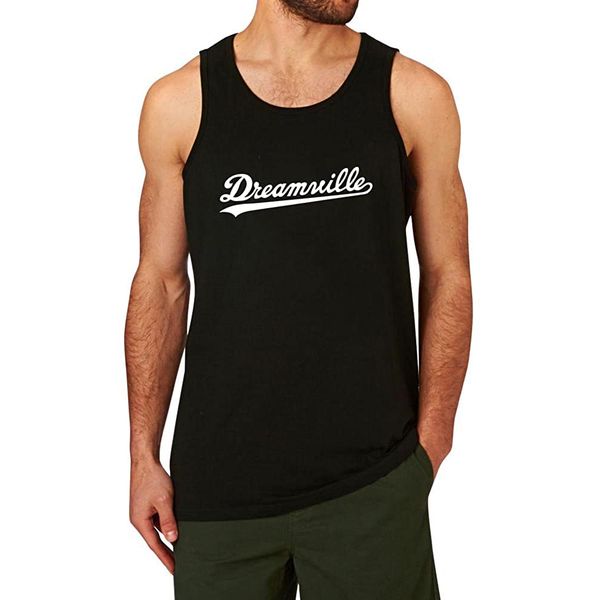 

men's summer cotton workout graphic gym dreamville records funny printed tank men, White;black
