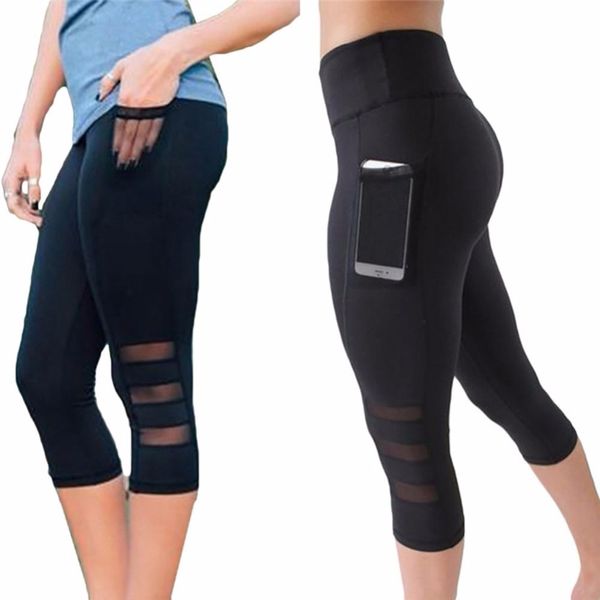 Leggings sportivi da donna Pantaloni da yoga Pantaloni al polpaccio Leggings fitness da palestra Donna Ragazza Pantaloni in rete nera Abbigliamento premaman C6169