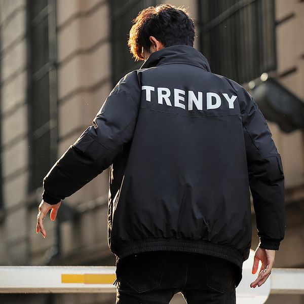 

factory price down jacket men's short trend warm thick men winter coat fashion printed casual winter, Black