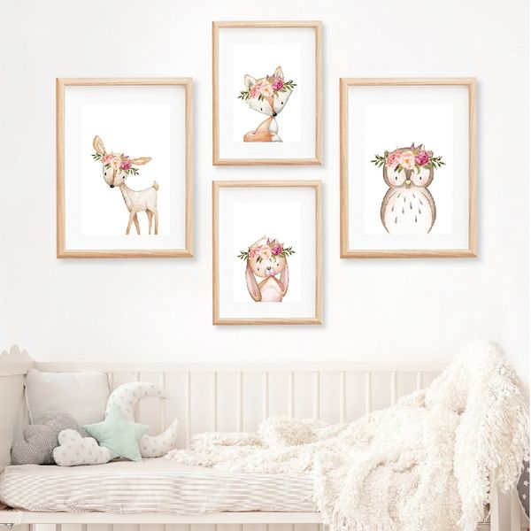 2019 Pink Peonies Woodland Animals Nursery Wall Art Canvas Painting Pictures Boho Deer Owl Posters Print Baby Room Decor From Linita 34 06