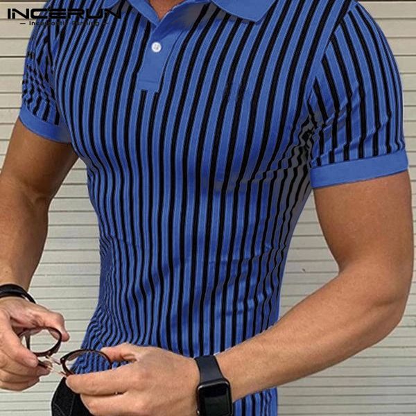 

incerun summer men striped casual shirt short sleeve 2020 lapel button chic fashion camisa streetwear fashion blouse s-5xl, White;black