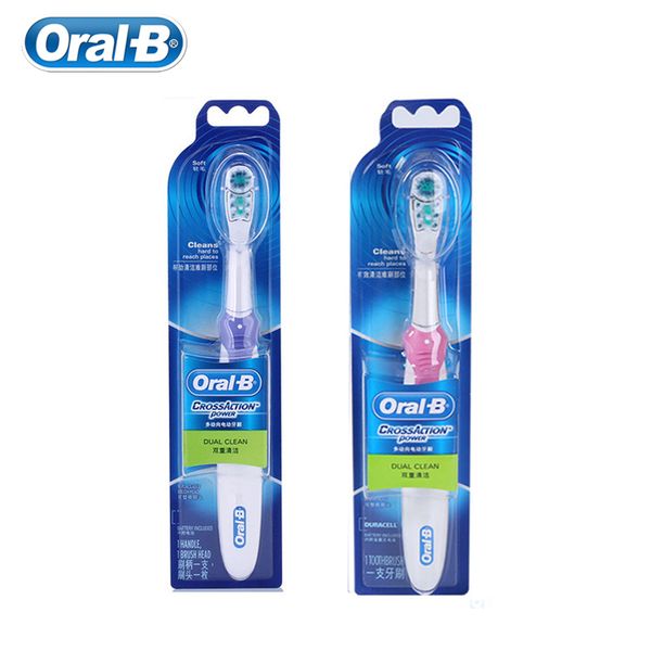 

oral b cross action electric toothbrush dual clean teeth battery powered tooth brush dual clean function brush heads