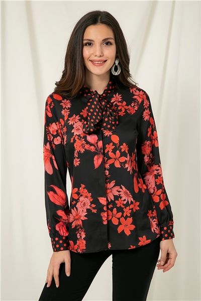 

collar binding patterned shirt women floral, White